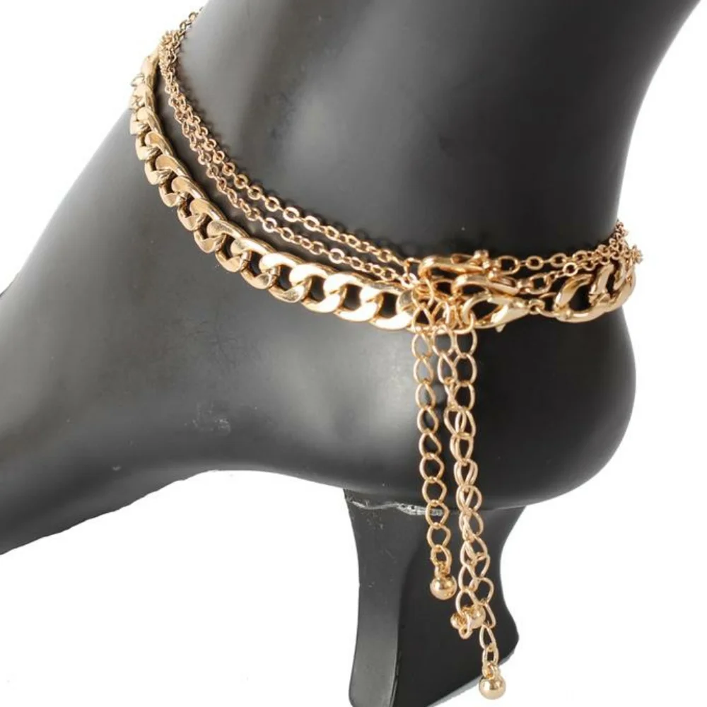Gold Chain Religious Pendant Layered Anklet Metal Virgin Mary Angel Coin Charms